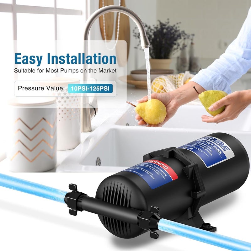CRESTWAVE خزان تجميع مسبق الضغط 1 لتر 125 PSI لنظام مياه RV، مع تحكم في تدفق السائل الداخلي، يقلل من دورات المضخة ويجعل تدفق المياه سلسًا لـ RV، قارب، مقطورة سفر، كارافان - Image 5